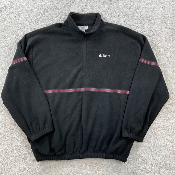 Vintage Delta Air Lines Quarter Zip Fleece Pullover Ground Crew Mens Size 2XL